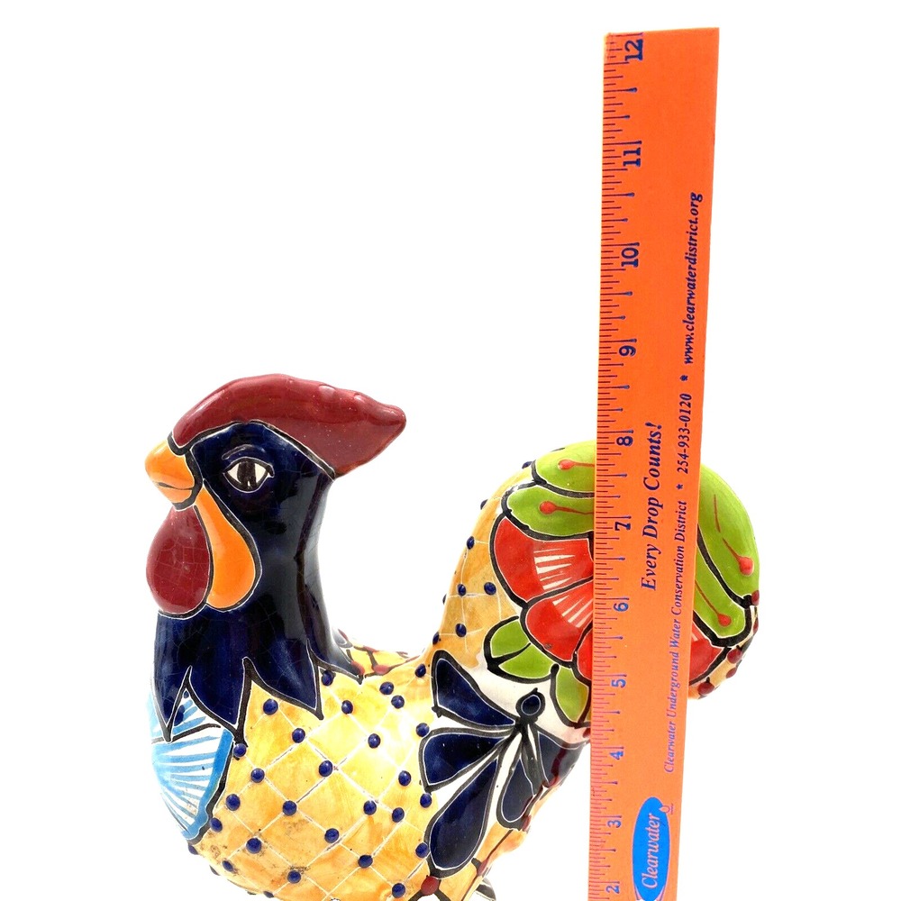 Talavera Rooster Multicolor Mexican Terra Cotta Pottery  9" Tall - Picture 13 of 16